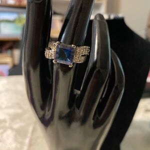 Blue Rhinestone Cocktail Ring Size 7